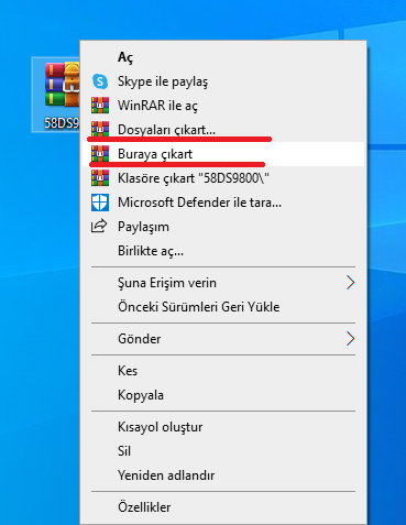 Dosyaya Sağ Tıklayıp Klasöre Çıkarın